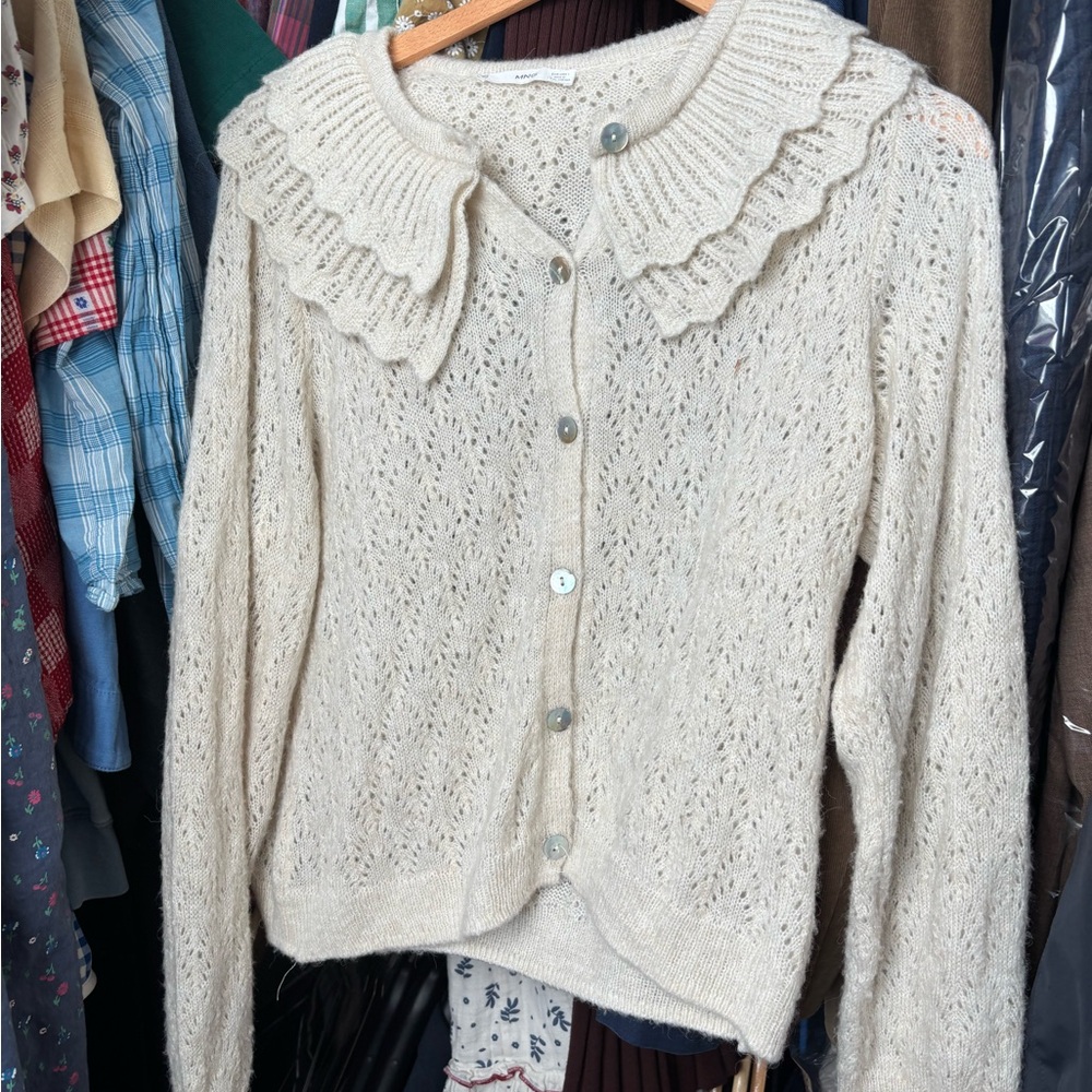 Mango Pointelle Collared Cardigan